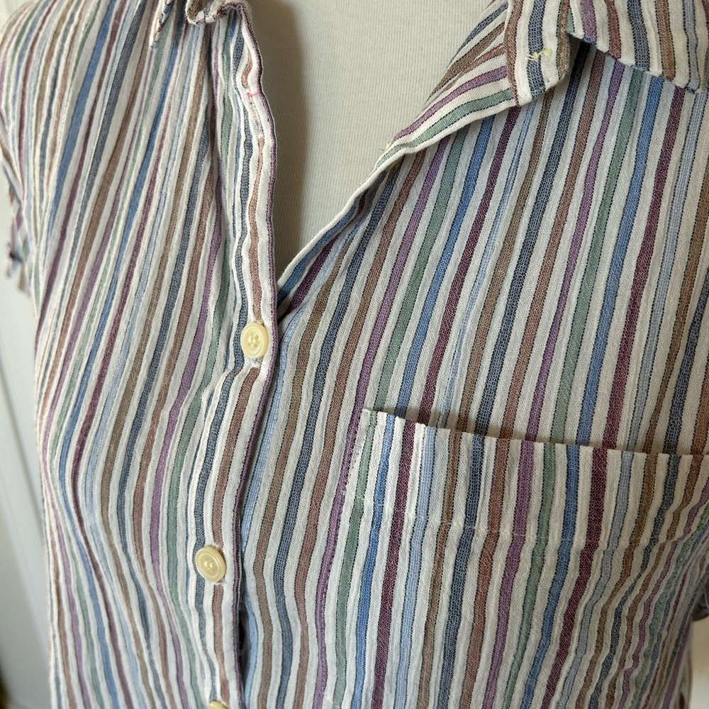 Madewell Chronicle Rainbow Stripe Casual Button Down Cotton Shirt - Picture 3 of 6